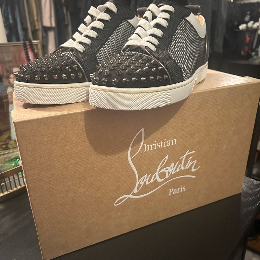 Christian Louboutin Black and White Spiked Sneakers
